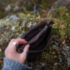 a Handcrafted brown Nordic leather bag made from vegetable-tanned leather from above.