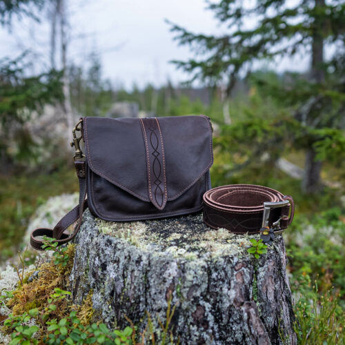 a Handcrafted brown Nordic leather bag made from vegetable-tanned leather.